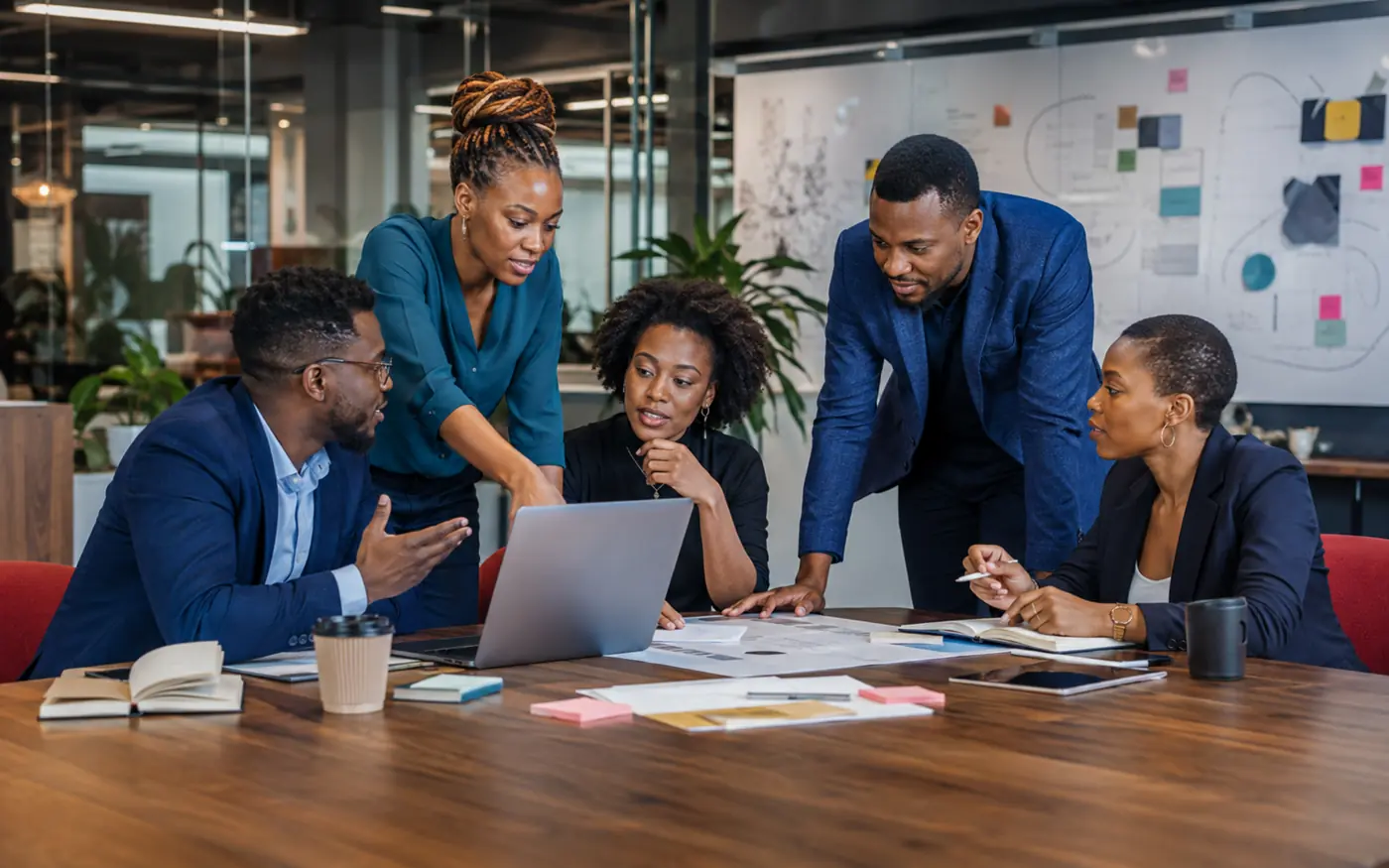 Business professionals collaborating in a modern office