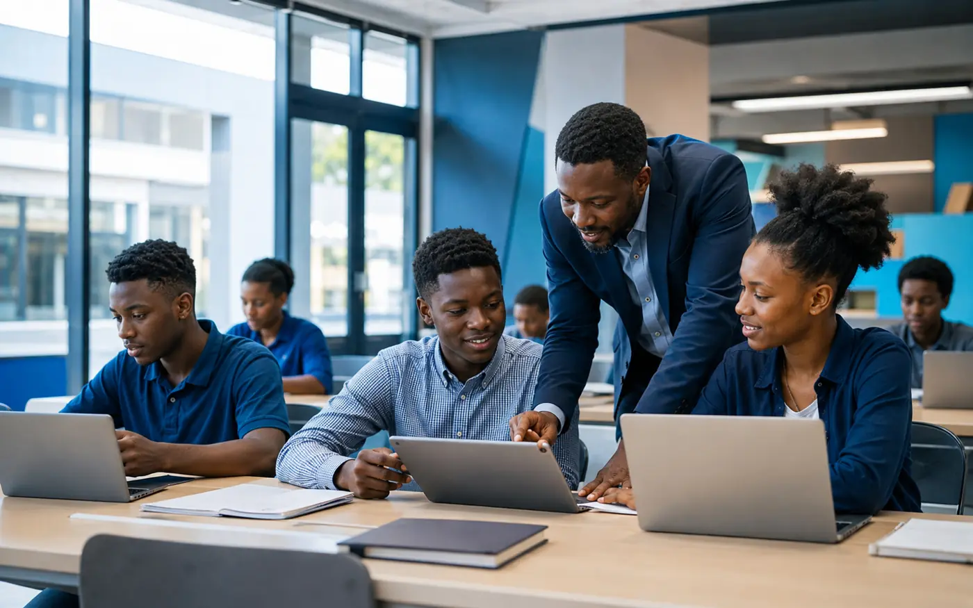 Students and educators using modern computers
